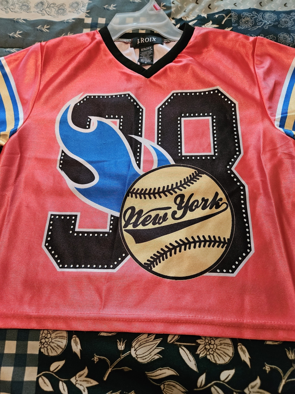 Coral Pink 'New York' Graphic Baseball Jersey Top
